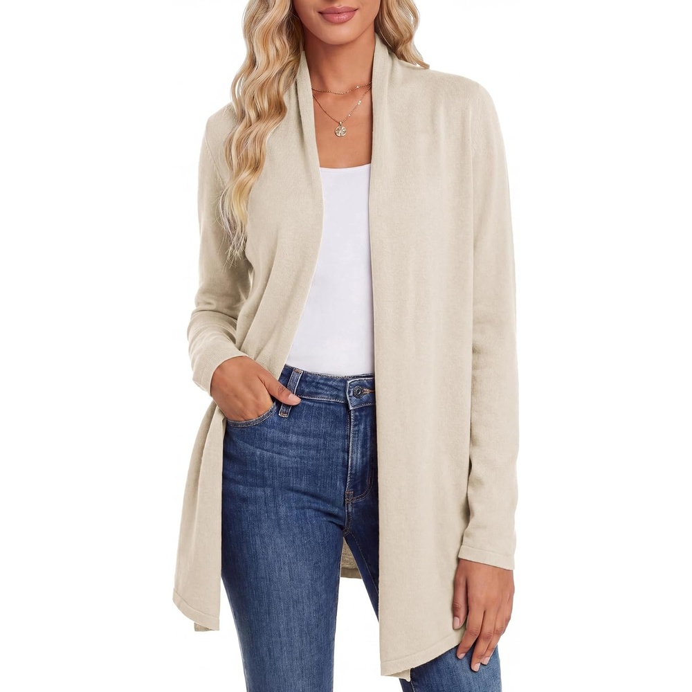 image:imageGRACE KARIN Womens Lightweight Long Sleeve Cardigan Sweaters Open Front Knit Draped Cardigans Business Casual CoatsBeige