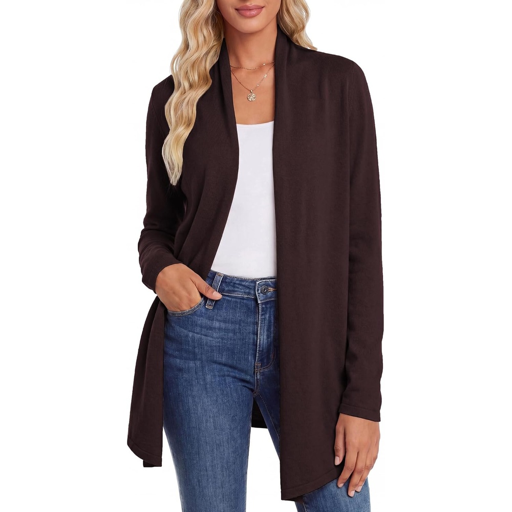 image:imageGRACE KARIN Womens Lightweight Long Sleeve Cardigan Sweaters Open Front Knit Draped Cardigans Business Casual CoatsCoffee