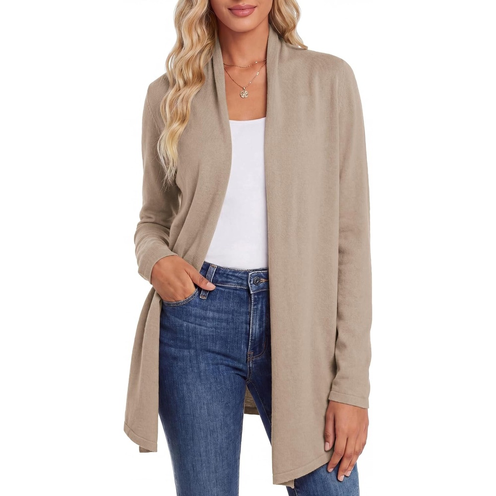 image:imageGRACE KARIN Womens Lightweight Long Sleeve Cardigan Sweaters Open Front Knit Draped Cardigans Business Casual CoatsKhaki