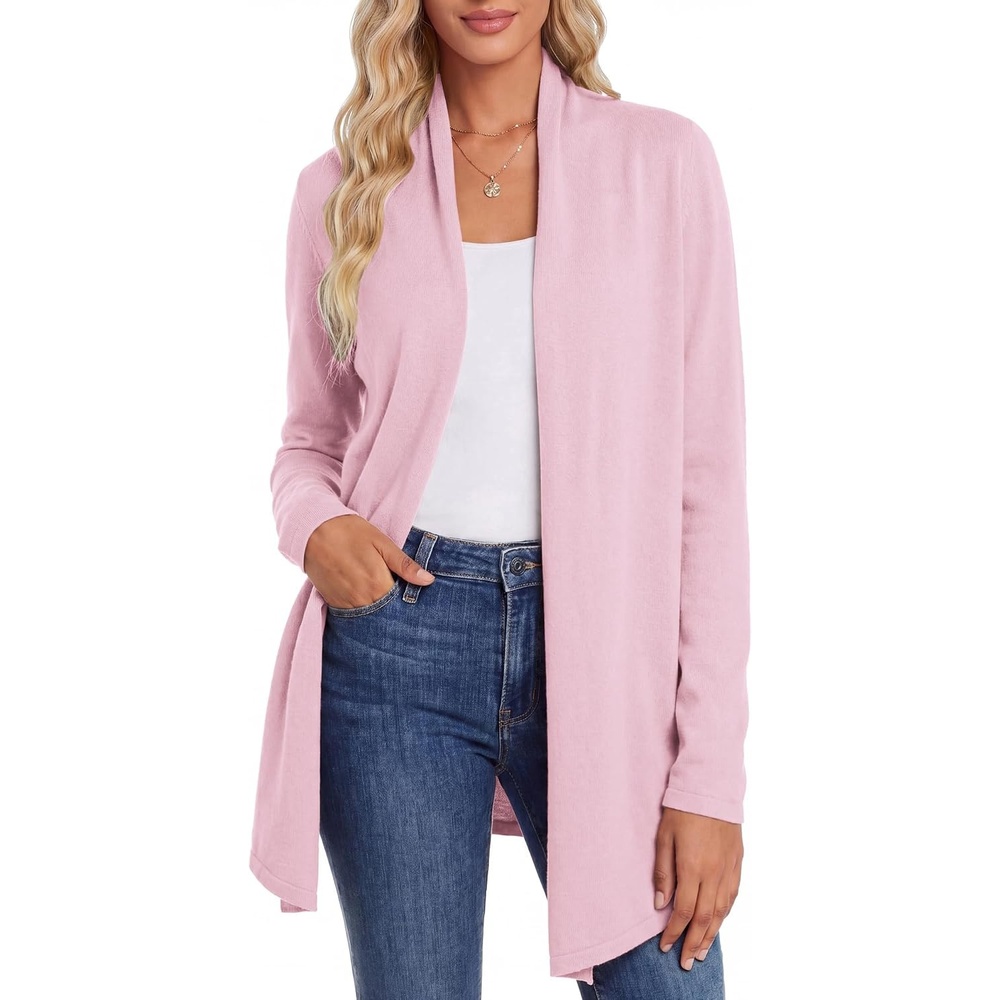image:imageGRACE KARIN Womens Lightweight Long Sleeve Cardigan Sweaters Open Front Knit Draped Cardigans Business Casual CoatsLight Pink