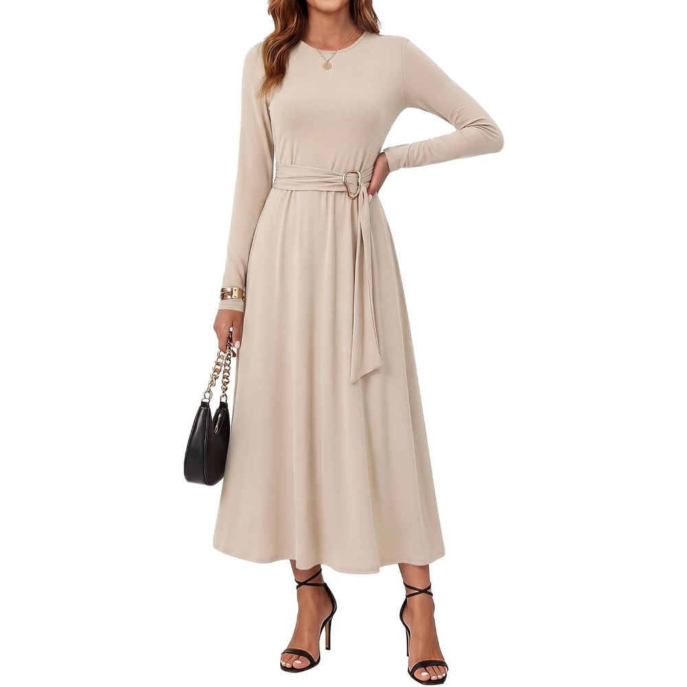 image:imageGRACE KARIN Womens Long Sleeve Maxi Dresses 2026 Casual A Line Flowy Wedding Guest Dress Fall Fashion Clothes with PocketsApricot