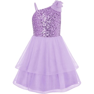 GRACE KARIN Girls Party Sequin Formal Dress 7-14Y Birthday Dance Graduation Sparkly Pageant Dresses Wedding Flower Girl Dress(Light Purple)