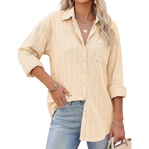 GRACE KARIN Women’s 2026 Cotton Button Down Blouses, Dressy Casual Long Sleeve Shirts, Trendy Summer Collared Work Tops(Apricot)