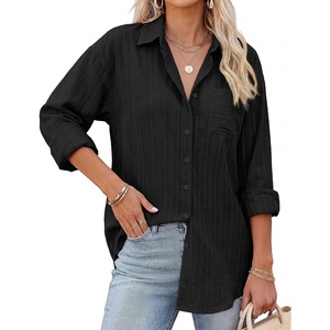 GRACE KARIN Women’s 2026 Cotton Button Down Blouses, Dressy Casual Long Sleeve Shirts, Trendy Summer Collared Work Tops(Black)