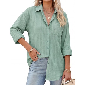 GRACE KARIN Women’s 2026 Cotton Button Down Blouses, Dressy Casual Long Sleeve Shirts, Trendy Summer Collared Work Tops(Light Green)