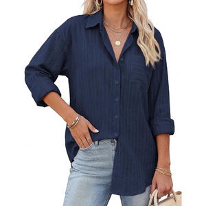 GRACE KARIN Women’s 2026 Cotton Button Down Blouses, Dressy Casual Long Sleeve Shirts, Trendy Summer Collared Work Tops(Navy Blue)