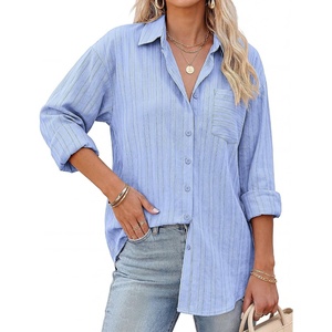 GRACE KARIN Women’s 2026 Cotton Button Down Blouses, Dressy Casual Long Sleeve Shirts, Trendy Summer Collared Work Tops(Sky Blue)