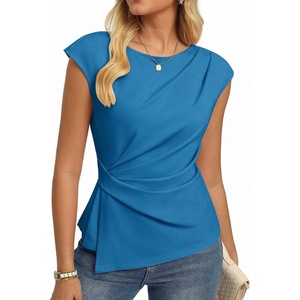 GRACE KARIN Womens 2026 Summer Short Sleeve Tops, Dressy Casual Peplum Shirts Outfit, Tunic Blouses Trendy Fashion Clothes(Deep Blue)