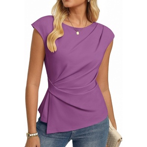 GRACE KARIN Womens 2026 Summer Short Sleeve Tops, Dressy Casual Peplum Shirts Outfit, Tunic Blouses Trendy Fashion Clothes(Deep Purple)