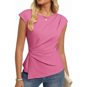 GRACE KARIN Womens 2026 Summer Short Sleeve Tops, Dressy Casual Peplum Shirts Outfit, Tunic Blouses Trendy Fashion Clothes(Dusty Pink)