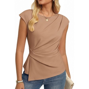 GRACE KARIN Womens 2026 Summer Short Sleeve Tops, Dressy Casual Peplum Shirts Outfit, Tunic Blouses Trendy Fashion Clothes(Khaki)
