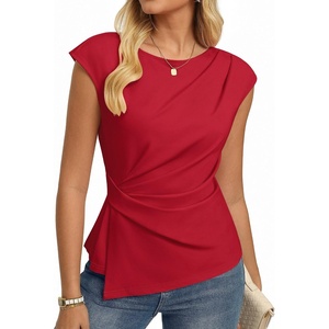 GRACE KARIN Womens 2026 Summer Short Sleeve Tops, Dressy Casual Peplum Shirts Outfit, Tunic Blouses Trendy Fashion Clothes(Red)