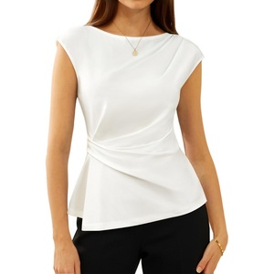 GRACE KARIN Womens 2026 Summer Short Sleeve Tops, Dressy Casual Peplum Shirts Outfit, Tunic Blouses Trendy Fashion Clothes(White)