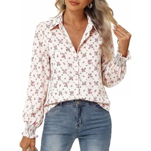 GRACE KARIN Women’s Boho Floral Button Down Shirts, 2026 Fall Long Sleeve Blouses, Dressy Casual Fit Vacation Work Tops(Apricot Pink Floral)