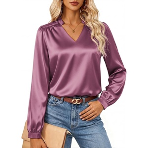 GRACE KARIN Womens Business Casual Tops, Long Sleeve Work Satin Blouses, Dressy V Neck Silk Shirts Fall Trendy Outfits(Purple)