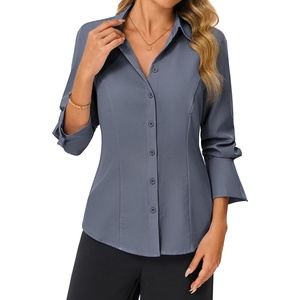 GRACE KARIN Womens Button Down Shirts,Long Sleeve Collared Dress Shirt,Wrinkle-Free Work Blouse Office Tops 2026 Fall Outfits(Gray)