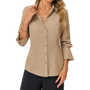GRACE KARIN Womens Button Down Shirts,Long Sleeve Collared Dress Shirt,Wrinkle-Free Work Blouse Office Tops 2026 Fall Outfits(Khaki)