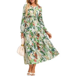 GRACE KARIN Women’s Floral Long Sleeve Maxi Dress 2026 V Neck Fall Wedding Guest Outfits Boho Flowy Dresses with Pockets(Green Floral)