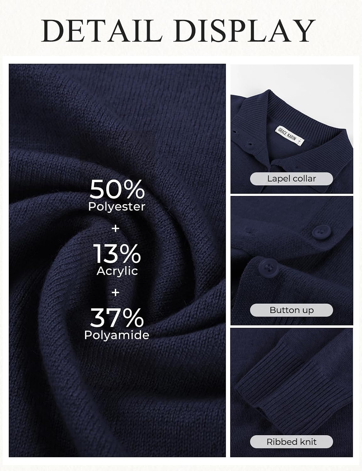 image:imageGRACE KARIN Cardigan Sweaters for Women Lightweight Button Up Sweater Jacket Collared Work Outfits Early Fall FashionNavy Blue