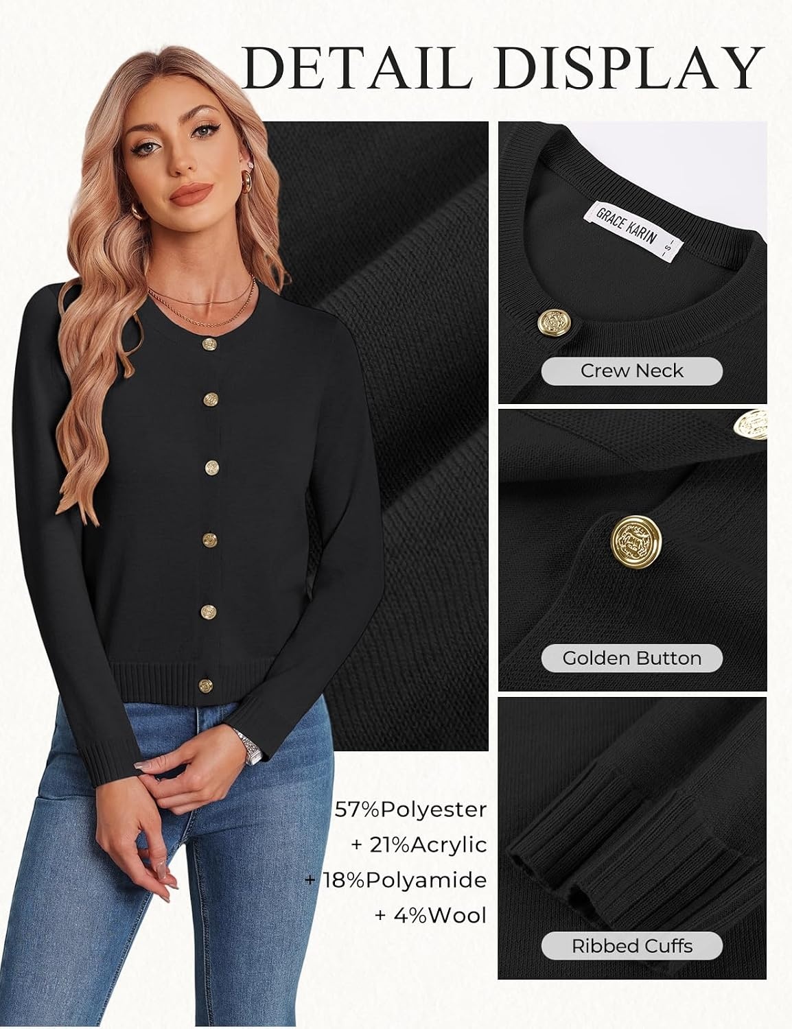 image:imageGRACE KARIN Womens Cropped Cardigan Sweater Wool Button Up Sweaters Soft Fall Fashion Outfits Clothes Trendy 2026Black