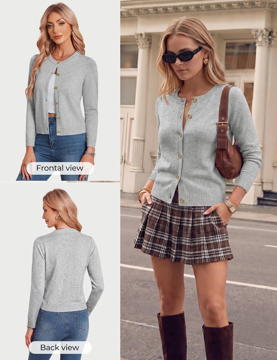 image:imageGRACE KARIN Womens Cropped Cardigan Sweater Wool Button Up Sweaters Soft Fall Fashion Outfits Clothes Trendy 2026Grey