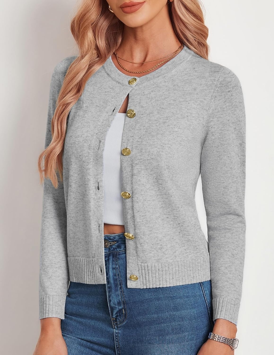 image:imageGRACE KARIN Womens Cropped Cardigan Sweater Wool Button Up Sweaters Soft Fall Fashion Outfits Clothes Trendy 2026Grey