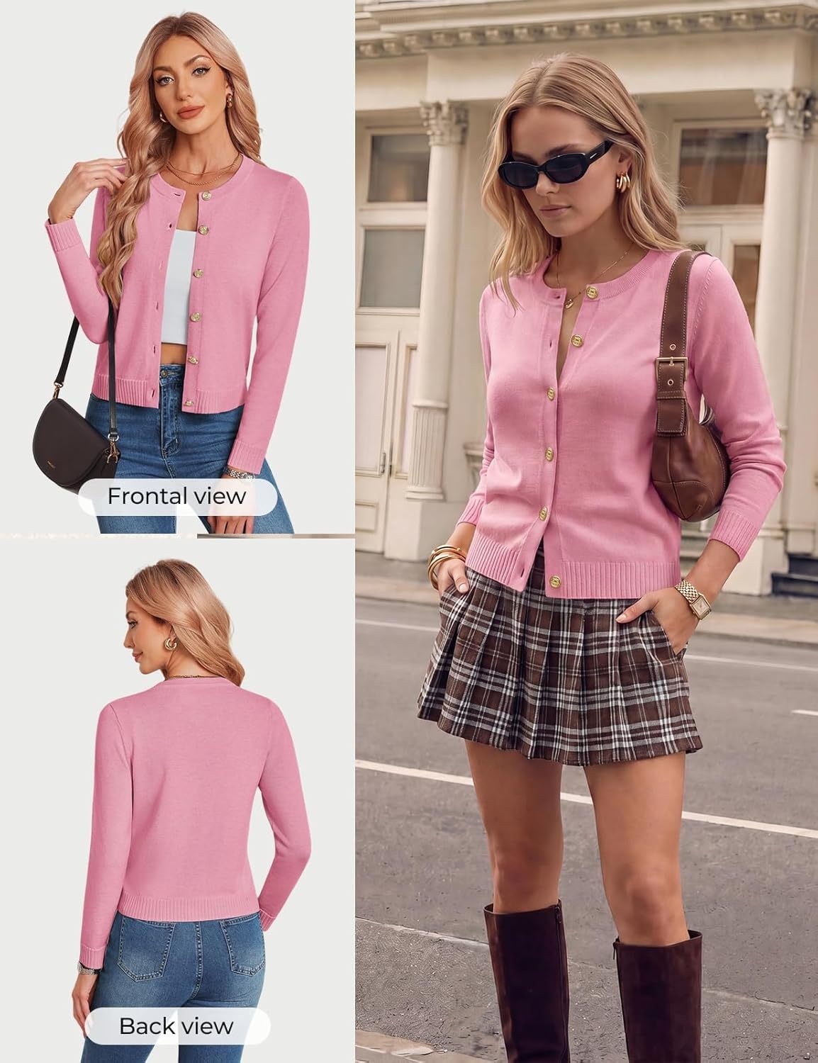 image:imageGRACE KARIN Womens Cropped Cardigan Sweater Wool Button Up Sweaters Soft Fall Fashion Outfits Clothes Trendy 2026Pink
