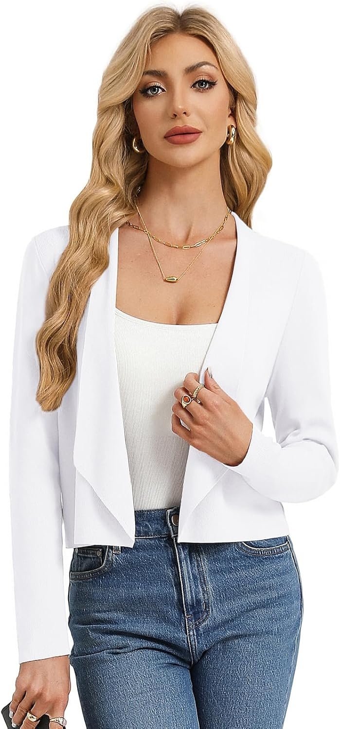 image:imageGRACE KARIN Womens Cropped Sweater Blazer Lightweight Cardigans Dressy Bolero Shrug Blazers for Women Business CasualWhite
