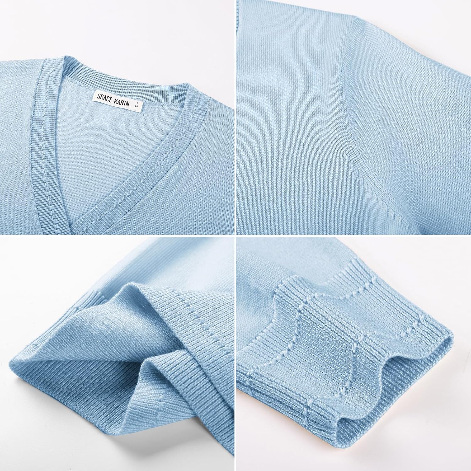 image:imageGRACE KARIN Womens Lightweight Cardigan Sweaters Trendy Button Up VNeck Knit Cardigans Shrug Summer Fashion ClothesLight Blue