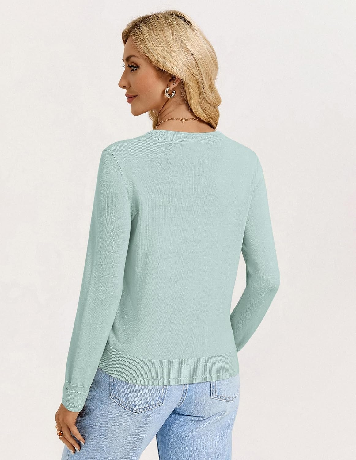 image:imageGRACE KARIN Womens Lightweight Cardigan Sweaters Trendy Button Up VNeck Knit Cardigans Shrug Summer Fashion ClothesMint Blue