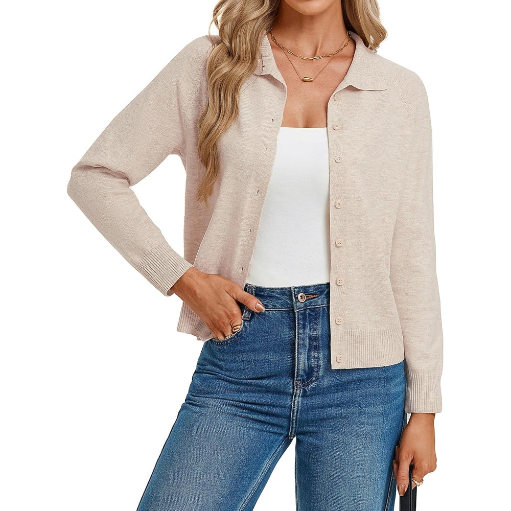 image:imageGRACE KARIN Cardigan Sweaters for Women Lightweight Button Up Sweater Jacket Collared Work Outfits Early Fall FashionBeige