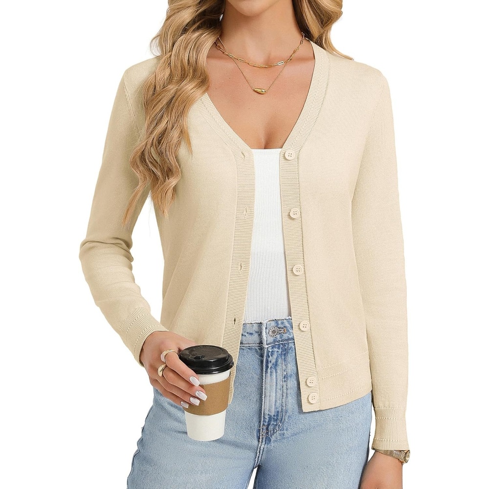 image:imageGRACE KARIN Womens Lightweight Cardigan Sweaters Trendy Button Up VNeck Knit Cardigans Shrug Summer Fashion ClothesLight Beige