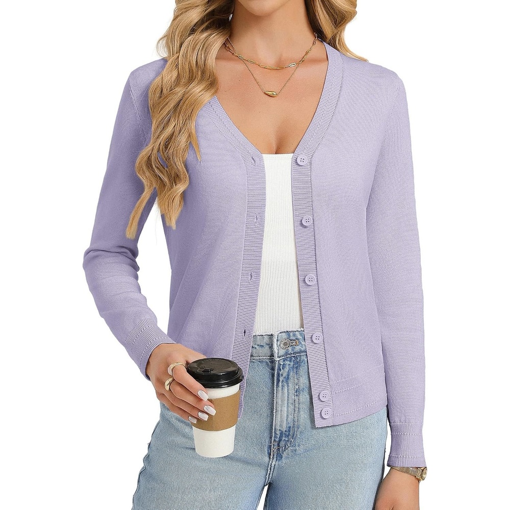 image:imageGRACE KARIN Womens Lightweight Cardigan Sweaters Trendy Button Up VNeck Knit Cardigans Shrug Summer Fashion ClothesLight Purple