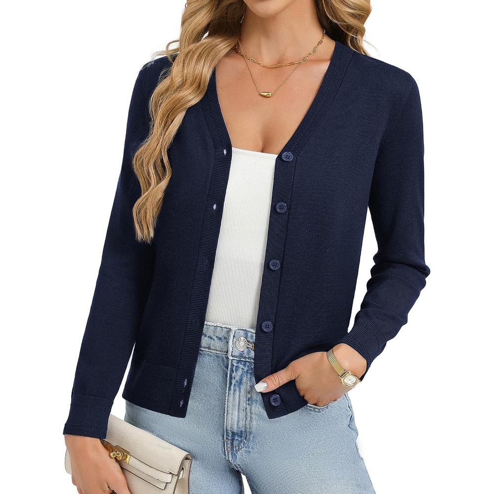 image:imageGRACE KARIN Womens Lightweight Cardigan Sweaters Trendy Button Up VNeck Knit Cardigans Shrug Summer Fashion ClothesNavy Blue