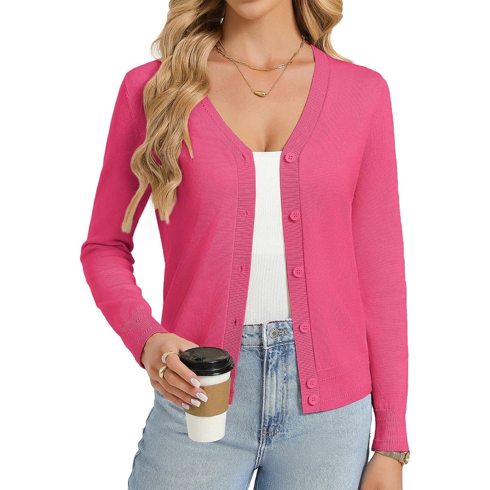 image:imageGRACE KARIN Womens Lightweight Cardigan Sweaters Trendy Button Up VNeck Knit Cardigans Shrug Summer Fashion ClothesRose Pink