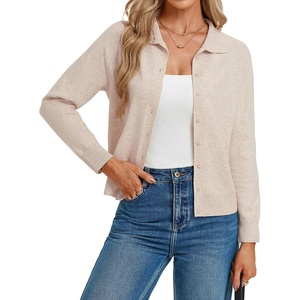 GRACE KARIN Cardigan Sweaters for Women Lightweight Button Up Sweater Jacket Collared Work Outfits Early Fall Fashion(Beige)