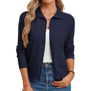 GRACE KARIN Cardigan Sweaters for Women Lightweight Button Up Sweater Jacket Collared Work Outfits Early Fall Fashion(Navy Blue)