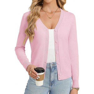 GRACE KARIN Womens Lightweight Cardigan Sweaters Trendy Button Up V-Neck Knit Cardigans Shrug Summer Fashion Clothes(Pink)