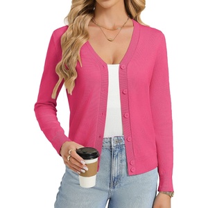 GRACE KARIN Womens Lightweight Cardigan Sweaters Trendy Button Up V-Neck Knit Cardigans Shrug Summer Fashion Clothes(Rose Pink)