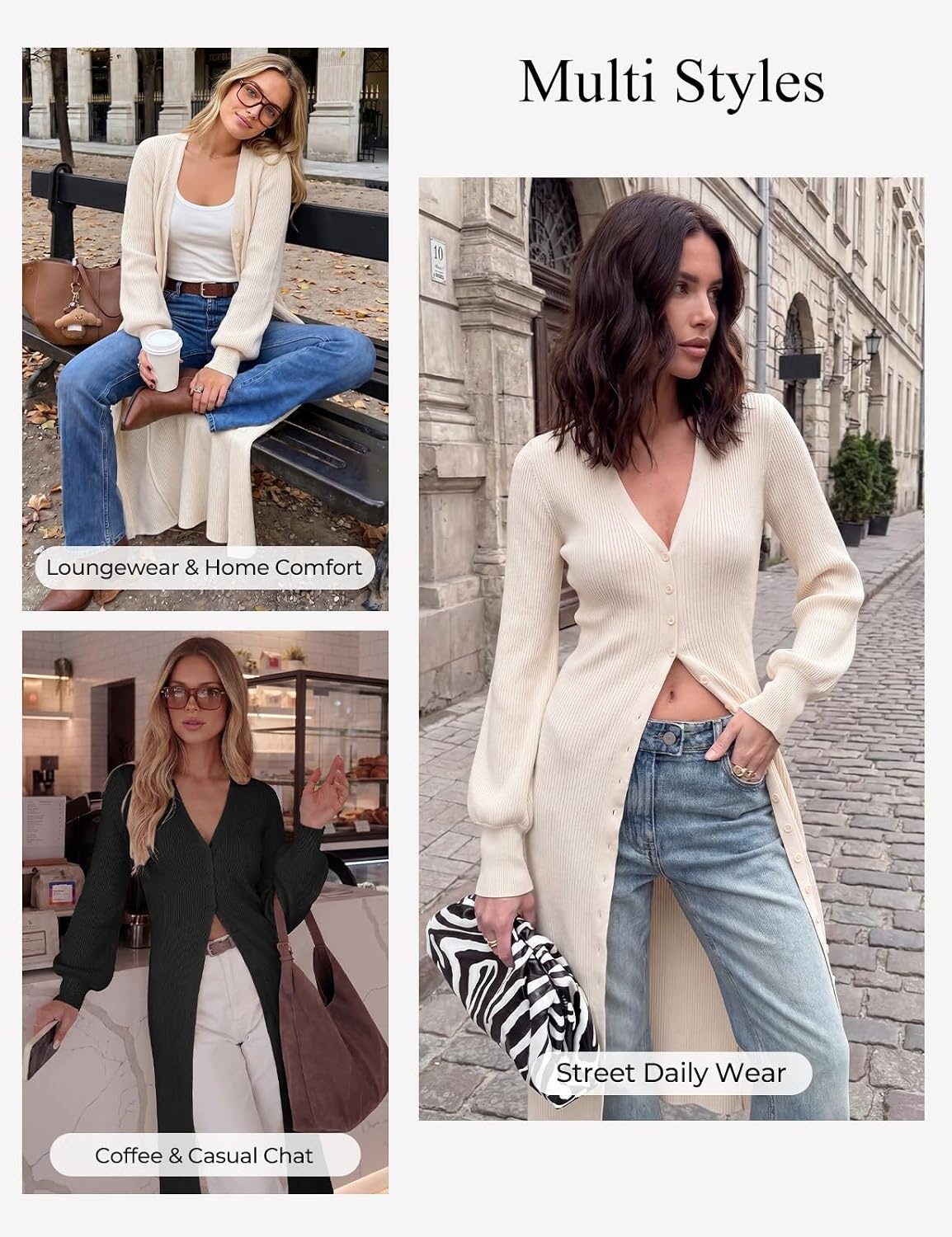image:imageGRACE KARIN Long Cardigan Sweaters for Women V Neck Button Up Sweater Maxi DressBrown