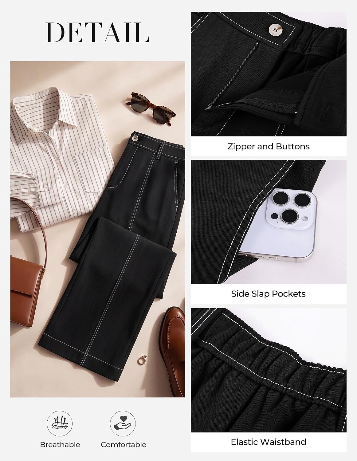 image:imageGRACE KARIN Wide Leg Pants for Women High Waist Dress Trousers Fall Winter Business Office Casual WearBlack