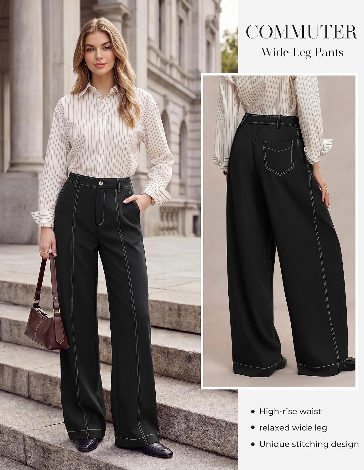 image:imageGRACE KARIN Wide Leg Pants for Women High Waist Dress Trousers Fall Winter Business Office Casual WearBlack