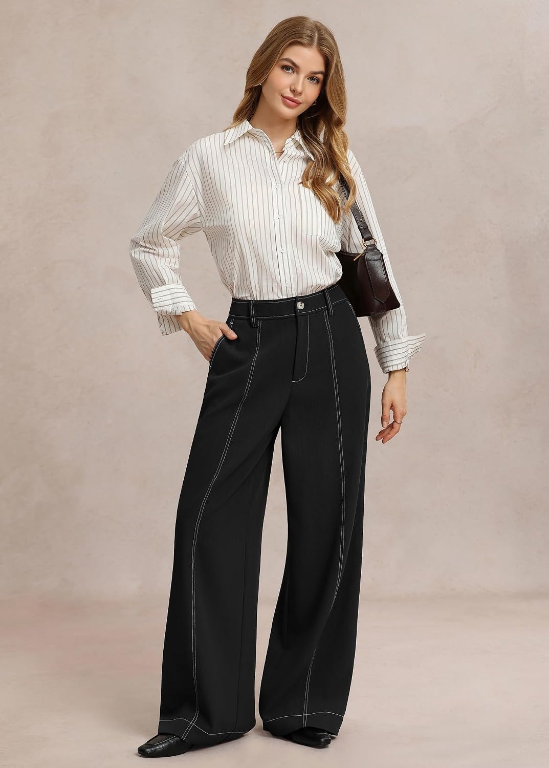 image:imageGRACE KARIN Wide Leg Pants for Women High Waist Dress Trousers Fall Winter Business Office Casual WearBlack
