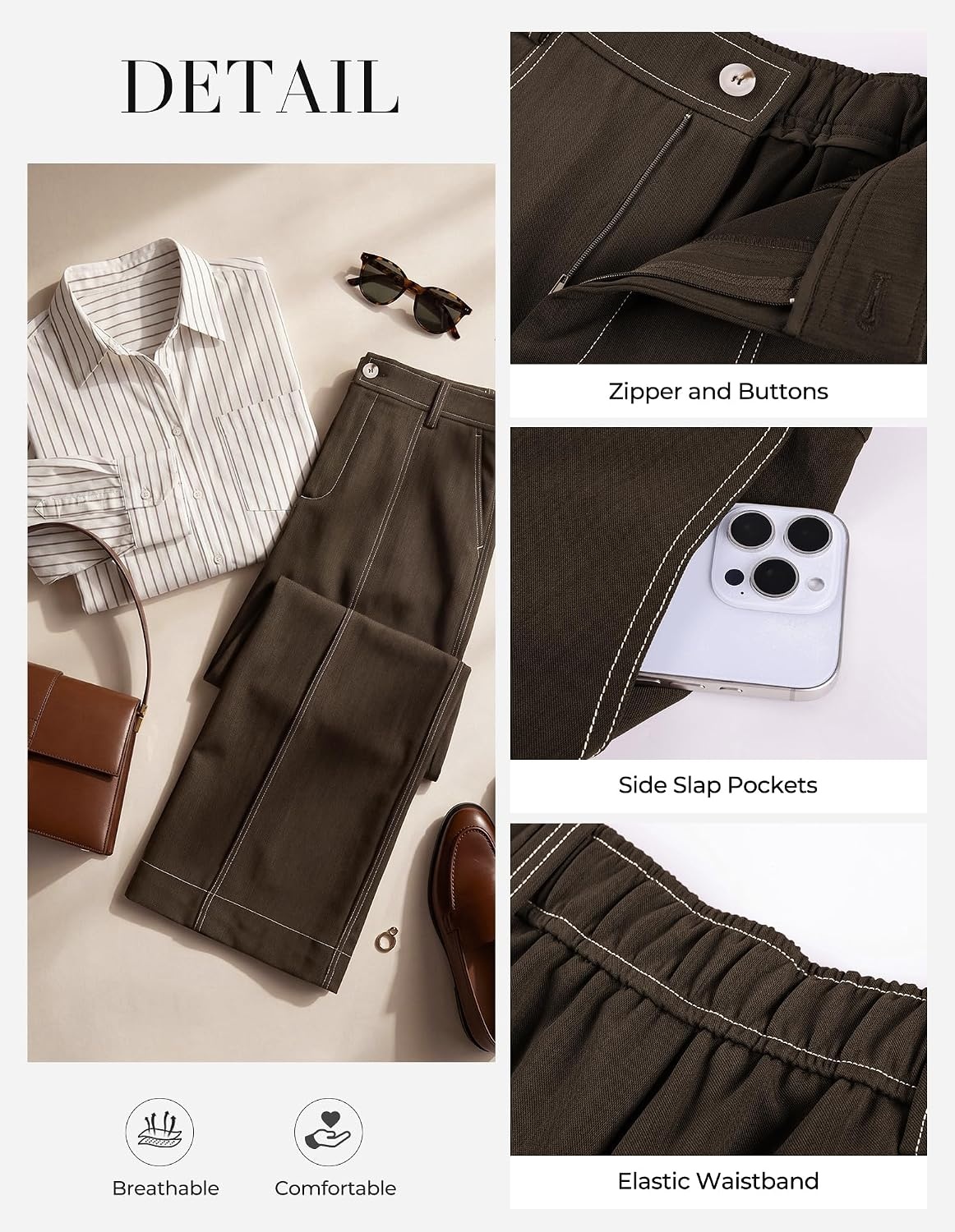 image:imageGRACE KARIN Wide Leg Pants for Women High Waist Dress Trousers Fall Winter Business Office Casual WearDark Brown