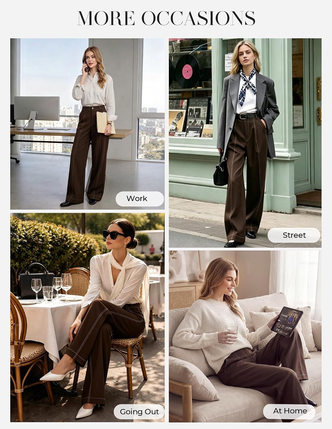 image:imageGRACE KARIN Wide Leg Pants for Women High Waist Dress Trousers Fall Winter Business Office Casual WearDark Brown