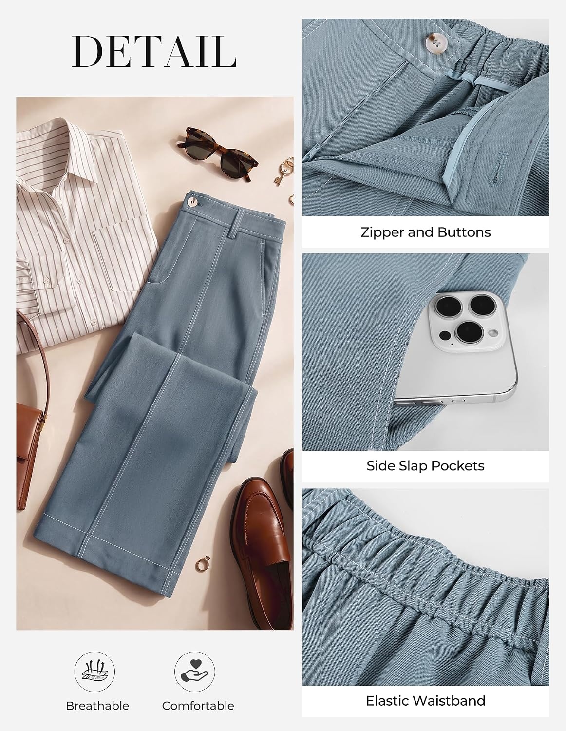 image:imageGRACE KARIN Wide Leg Pants for Women High Waist Dress Trousers Fall Winter Business Office Casual WearGrey Blue