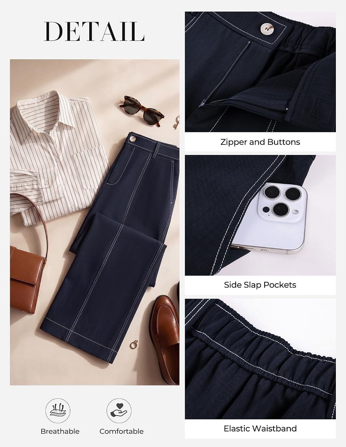 image:imageGRACE KARIN Wide Leg Pants for Women High Waist Dress Trousers Fall Winter Business Office Casual WearNavy Blue