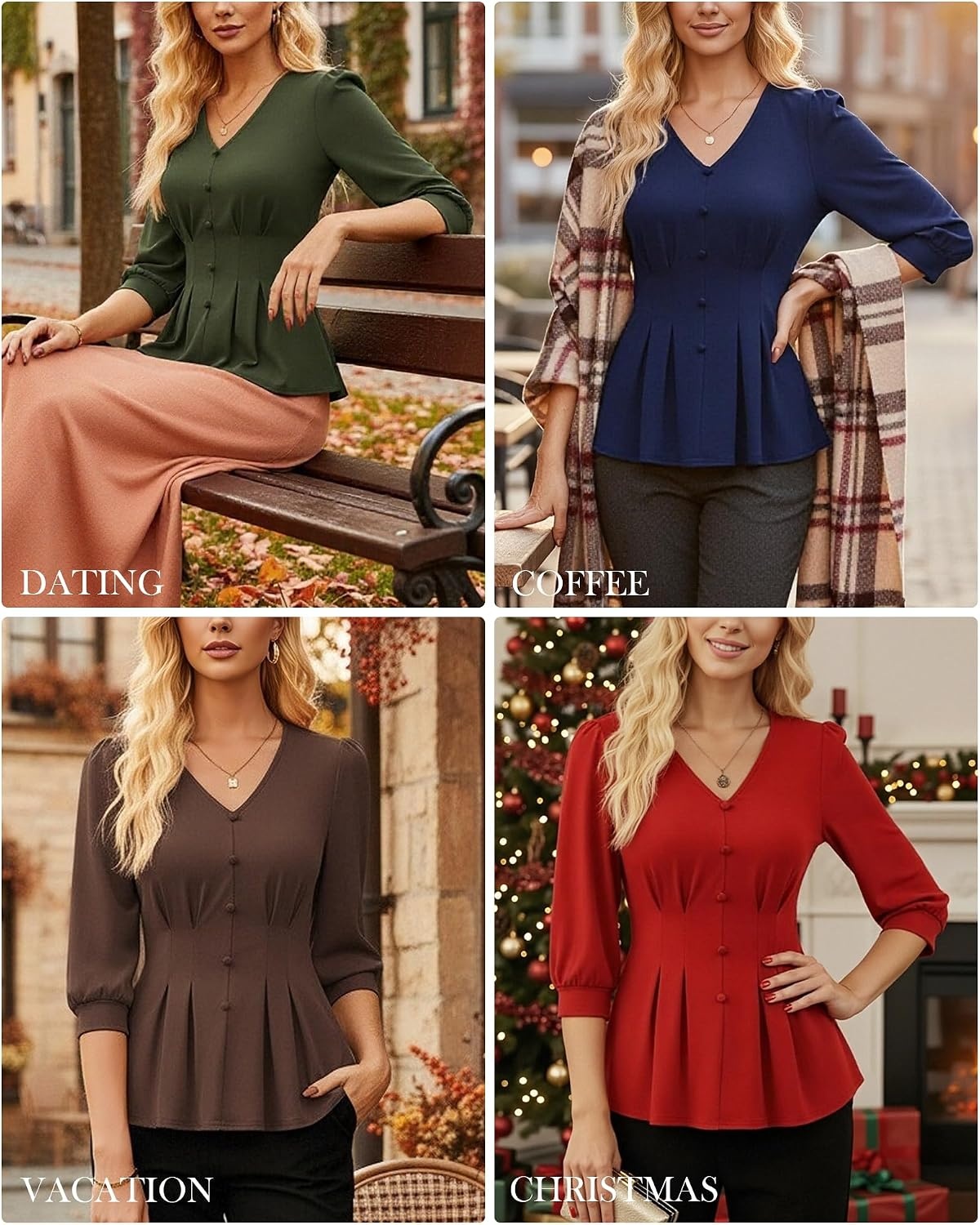 image:imageGRACE KARIN Women Business Casual Tops 2026 Summer Trendy Dressy Blouses 34 Sleeve Peplum Work Shirts V Neck Office OutfitChocolate