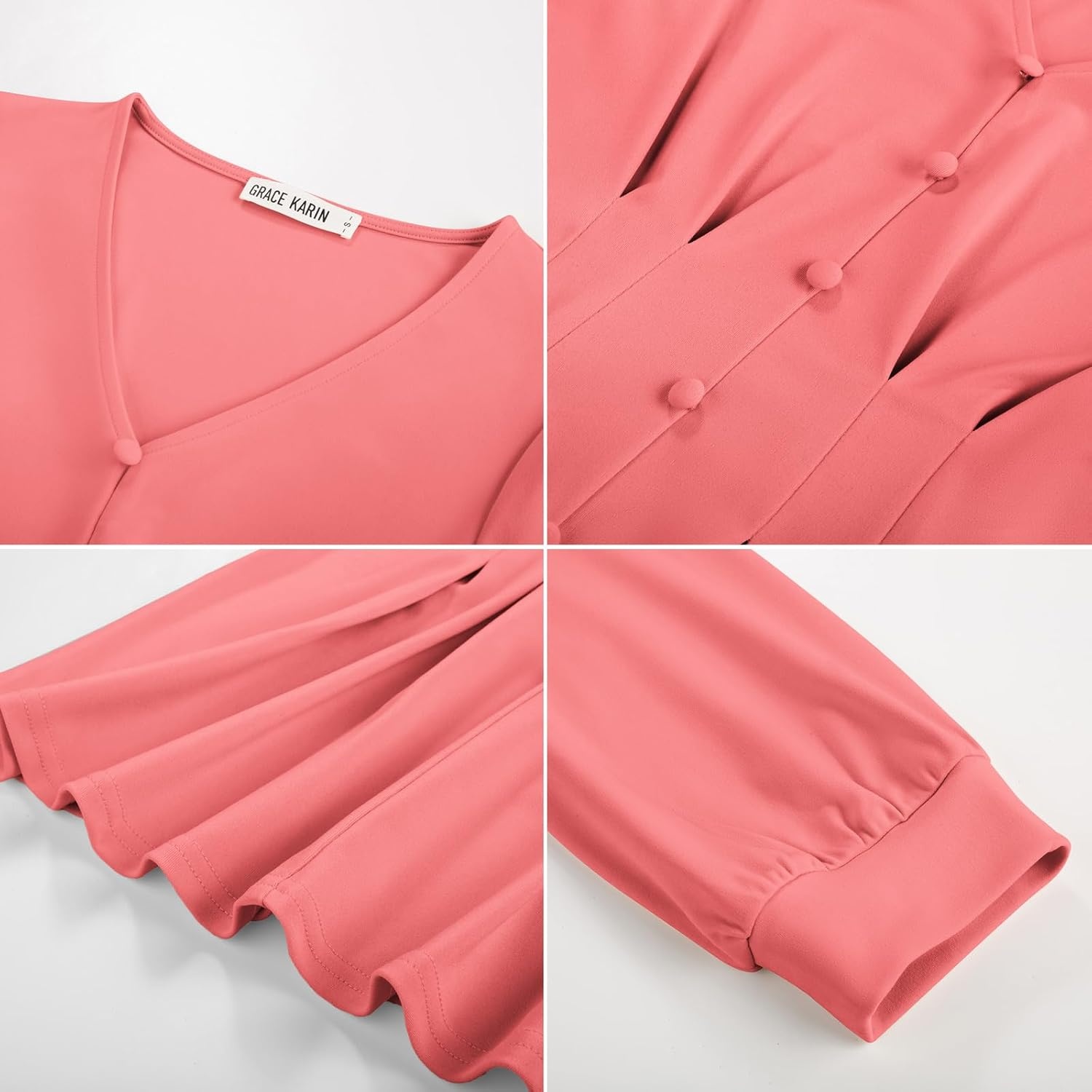 image:imageGRACE KARIN Women Business Casual Tops 2026 Summer Trendy Dressy Blouses 34 Sleeve Peplum Work Shirts V Neck Office OutfitCoral