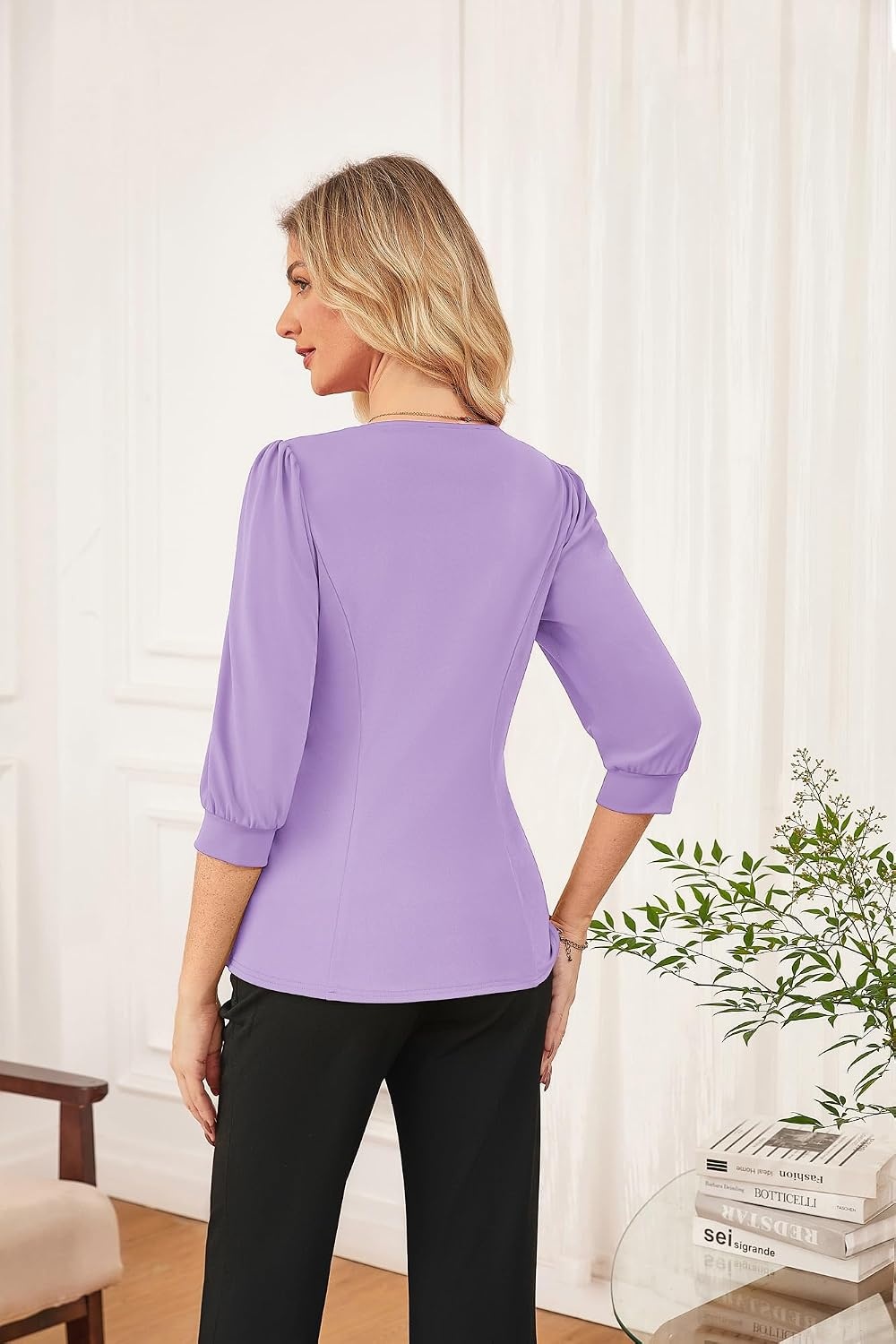 image:imageGRACE KARIN Women Business Casual Tops 2026 Summer Trendy Dressy Blouses 34 Sleeve Peplum Work Shirts V Neck Office OutfitLavender
